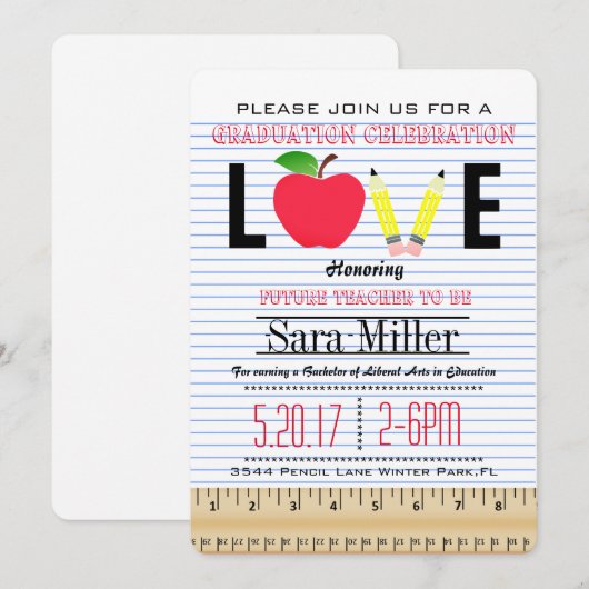 Invitation de diplômes d'enseignant (Devant / Derrière)