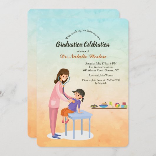 Invitation de diplômes pour les pédiatres (Devant / Derrière)