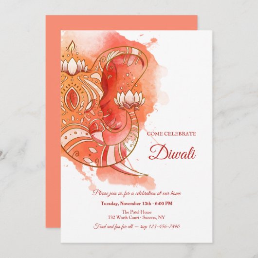 Invitation de Diwali (Devant / Derrière)