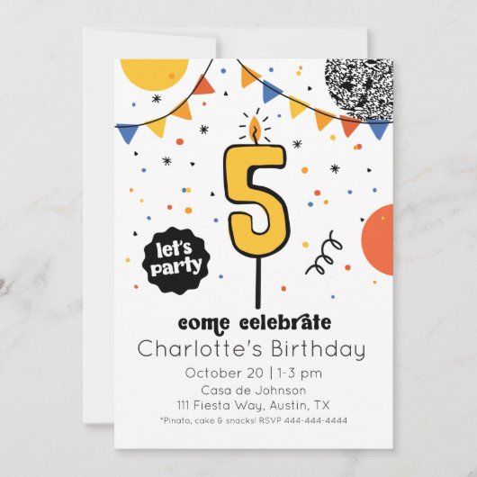 Invitation de Doodle de chandelle cinquième annive (Devant)