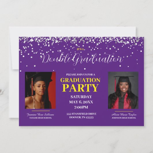 Invitation de double diplôme en violet et or (Devant)