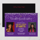 Invitation de double diplôme en violet et or (Devant / Derrière)