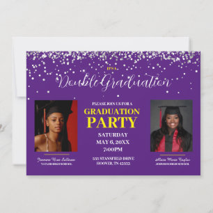 Invitation de double diplôme en violet et or