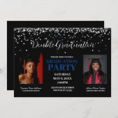 Invitation de double diplôme noir et bleu (Devant / Derrière)