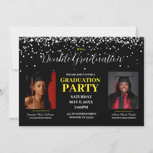 Invitation de double diplôme noir et jaune (Devant)