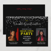Invitation de double diplôme noir et jaune (Devant / Derrière)