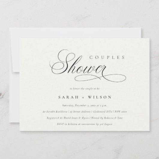 Invitation de douche à couples noir simple Script (Devant)