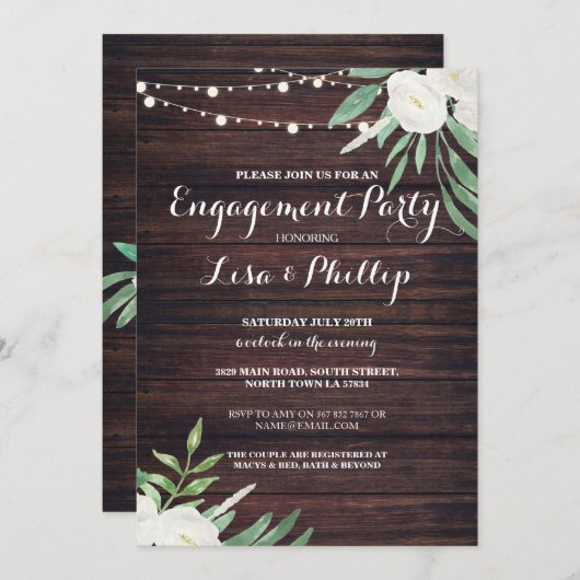 Invitation de douche à fleurs blanches de bois de  (Devant / Derrière)