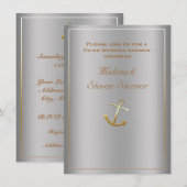 Invitation de douche à l'ancre nautique argent or (Devant / Derrière)