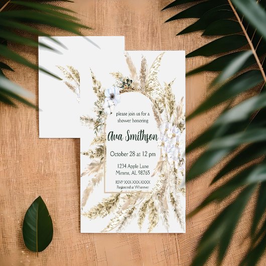 Invitation de douche à l'herbe de Pampas florale