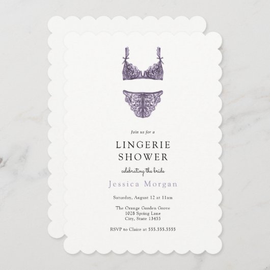 Invitation de douche à lingerie violet (Devant / Derrière)