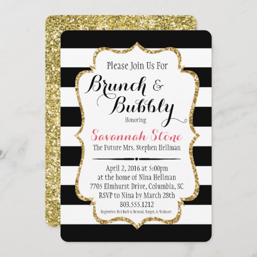 Invitation de douche à rayures noir et blanc (Devant / Derrière)