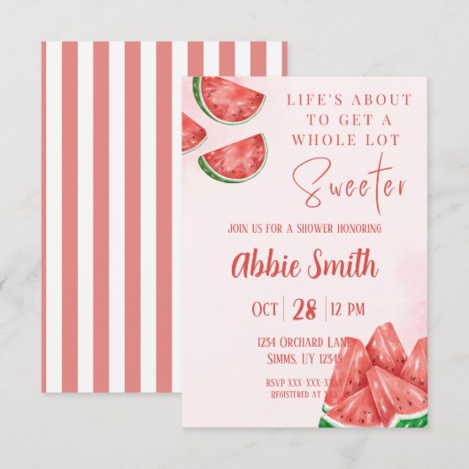 Invitation de douche à thème pastèque rose (Devant / Derrière)