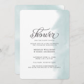 Invitation de douche | Aquarelle verte Turquoise (Devant / Derrière)