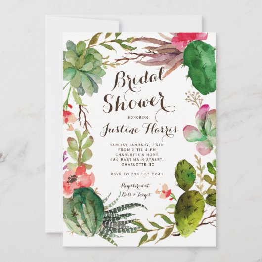 Invitation de douche aux cactus succulents (Devant)