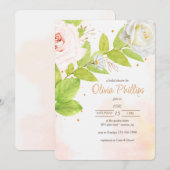 Invitation de douche aux roses en fleurs (Devant / Derrière)