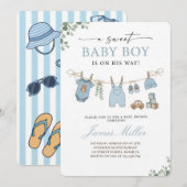 Invitation de douche bébé garçon Pastel Blue Cloth (Devant / Derrière)