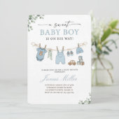 Invitation de douche bébé garçon Pastel Blue Cloth (Debout devant)