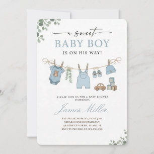 Invitation de douche bébé garçon Pastel Blue Cloth