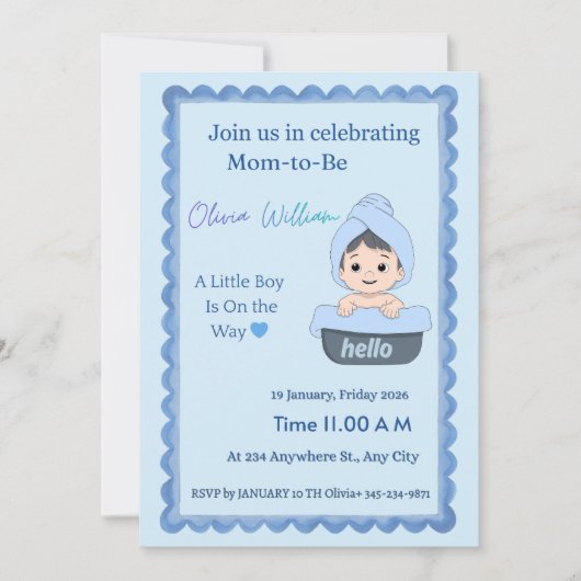 Invitation de douche bébé garçon temps de bain mig (Devant)