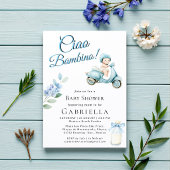Invitation de douche bébé scooter bébé bleu clair 