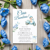 Invitation de douche bébé scooter bébé bleu clair 