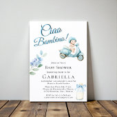 Invitation de douche bébé scooter bébé bleu clair 