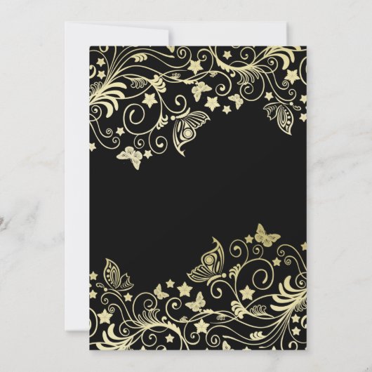 Invitation de douche Black Gold Floral de luxe (Dos)