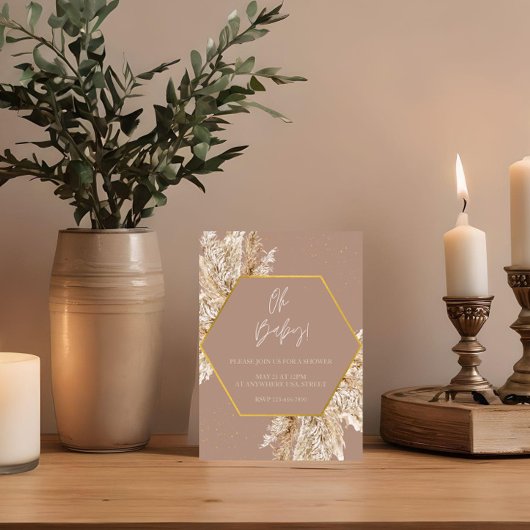 Invitation de douche Boho Pampas de ton neutre