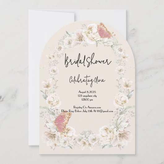 INVITATION DE DOUCHE BOTANIQUE FLORALE ROSE (Devant)