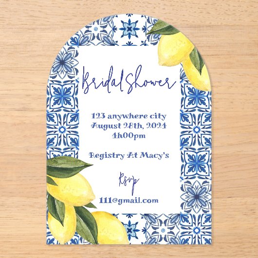 INVITATION DE DOUCHE BRIDAL LIMONCELLO (Recto)