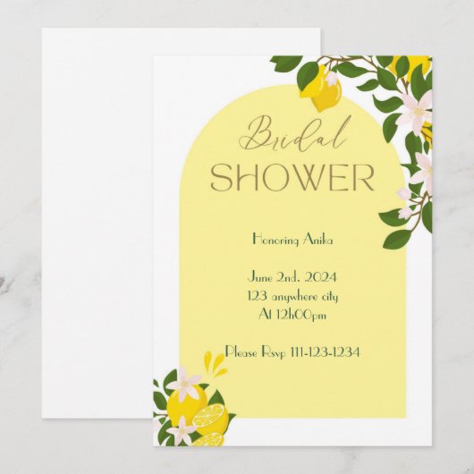 INVITATION DE DOUCHE BRIDAL LIMONCELLO (Devant / Derrière)