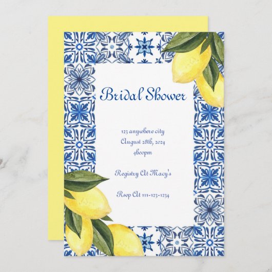 INVITATION DE DOUCHE BRIDAL LIMONCELLO (Devant / Derrière)