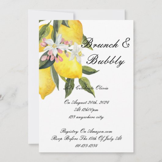 INVITATION DE DOUCHE BRIDAL LIMONCELLO (Devant)