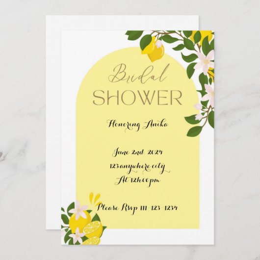 INVITATION DE DOUCHE BRIDAL LIMONCELLO (Devant / Derrière)