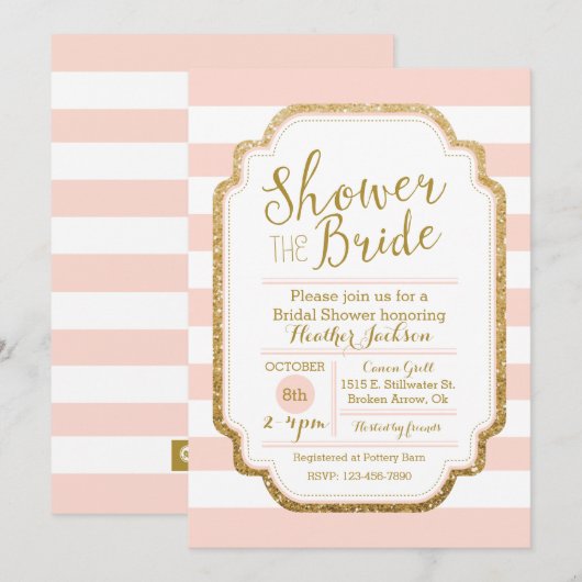 Invitation De Douche Bridal Vive Et Or (Devant / Derrière)