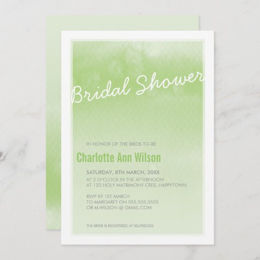 INVITATION DE DOUCHE BRIDALE : vert d'eau ombre (Devant / Derrière)