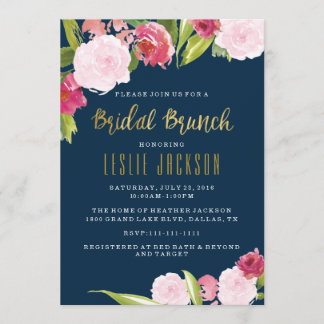 Invitation de douche Brunch nuptiale Marine et or