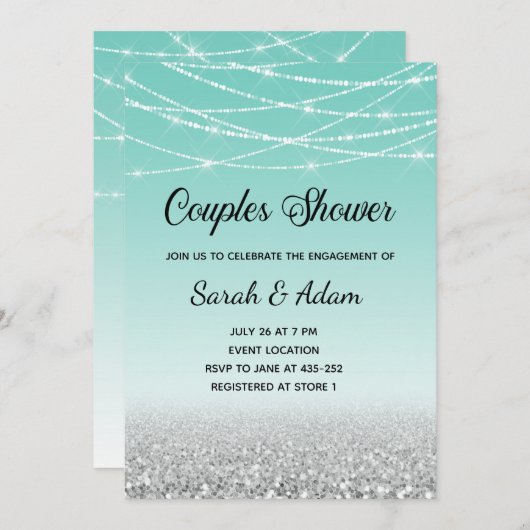 Invitation de douche Couples de Parties scintillan (Devant / Derrière)