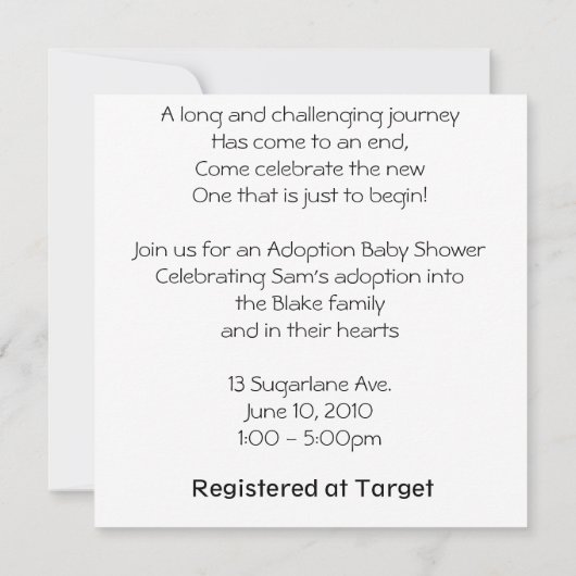 Invitation de douche d'adoption (Dos)