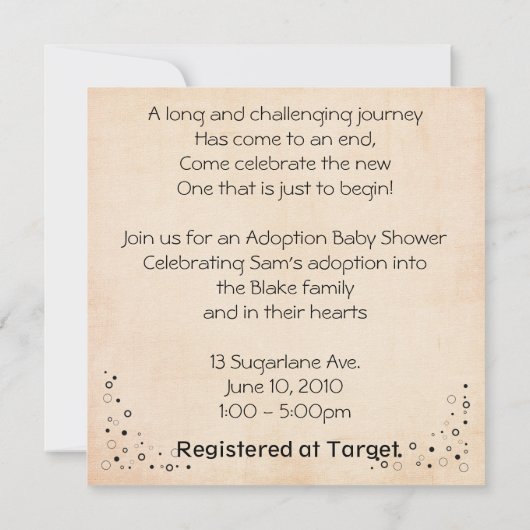 Invitation de douche d'adoption (Dos)