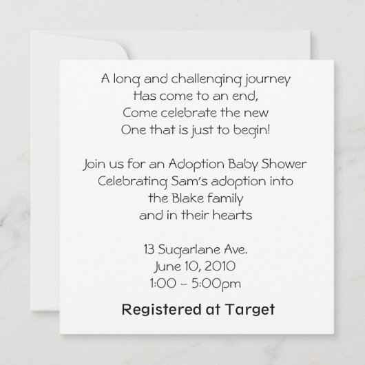 Invitation de douche d'adoption (Dos)
