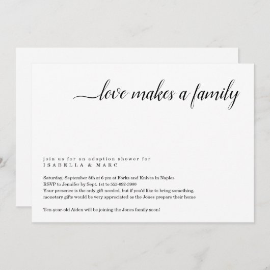 Invitation de douche d'adoption (pour enfant plus (Devant / Derrière)