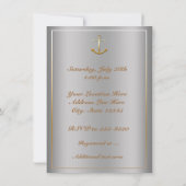 Invitation de douche d'ancre nautique or argent (Dos)