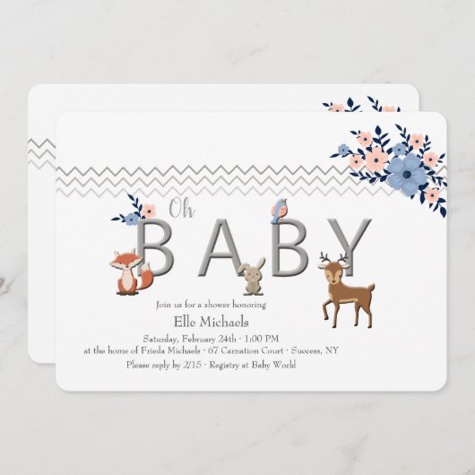 Invitation de douche d'animaux de forêt de bébé (Devant / Derrière)