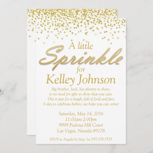 Invitation de douche d'arrosage pour bébé en or (Devant / Derrière)