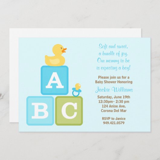 Invitation de douche de bébé (Devant / Derrière)