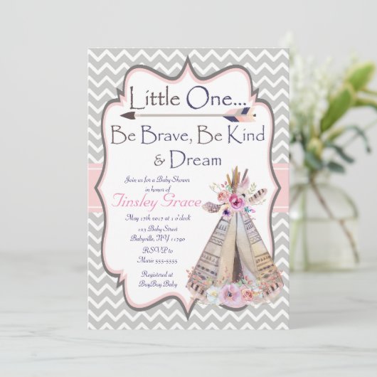 Invitation de douche de bébé de Boho, invitation (Debout devant)