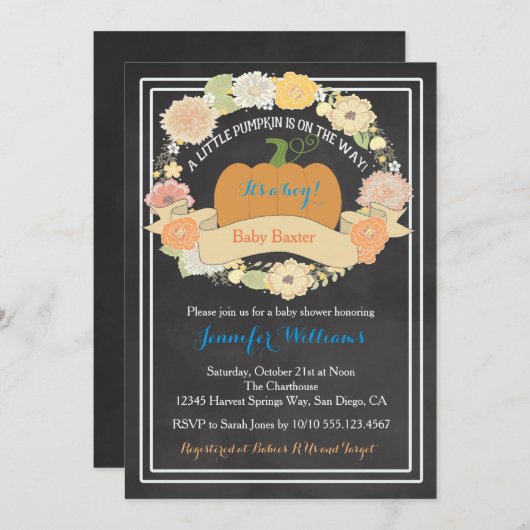 Invitation de douche de bébé de citrouille (Devant / Derrière)