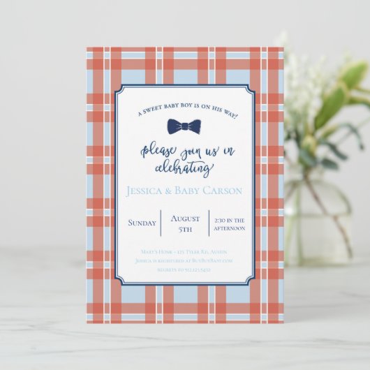 Invitation de douche de bébé de cravate d'arc de (Debout devant)